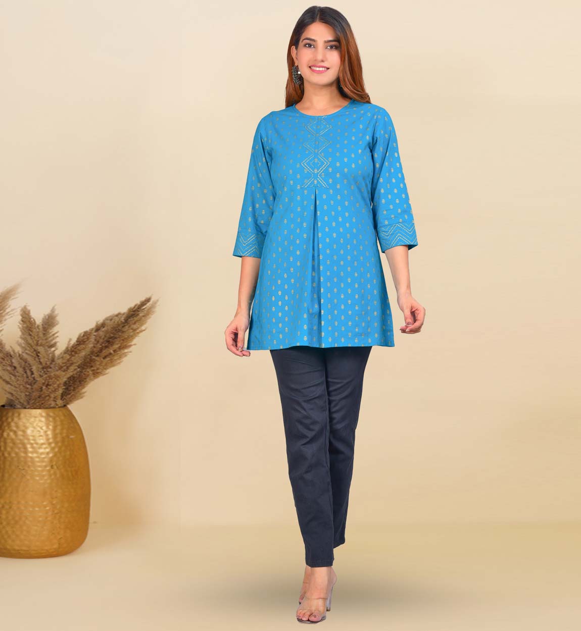 Buy Navy Blue Floral Printed Short Kurti Online in India -Beyoung